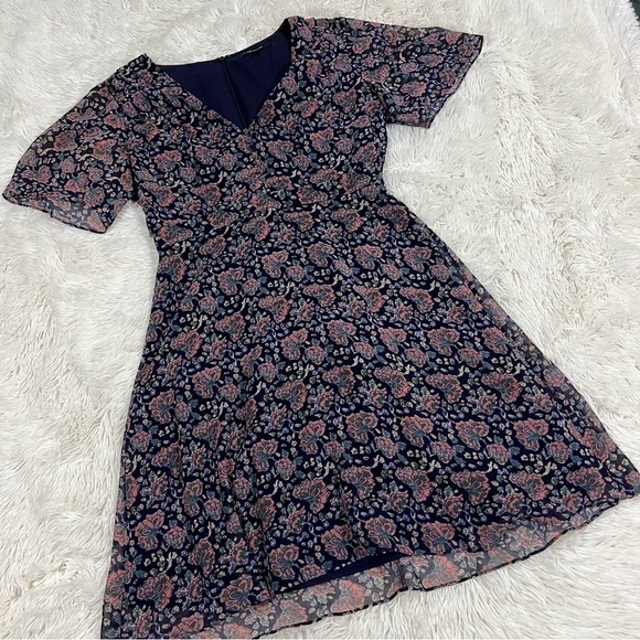 Madewell Orchard Flutter-Sleeve Skater Mini Dress Fan Floral Mix Size 4 - Picture 4 of 15